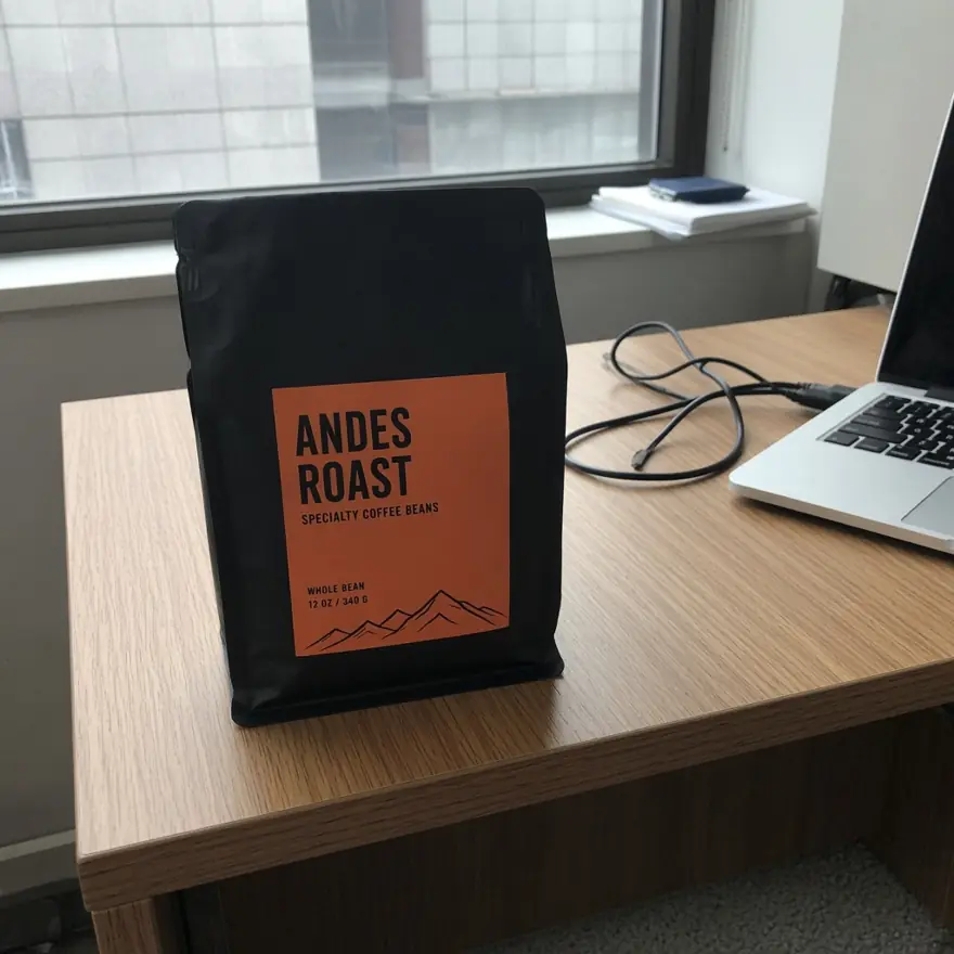 Before: coffee bag on an office desk